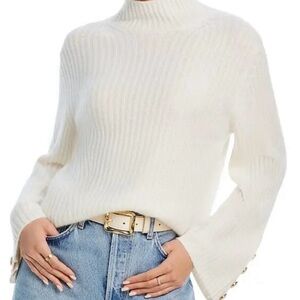 C by Bloomingdale’s Cashmere Rib Knit Turtleneck Sweater in Ivory Size L. NWT
